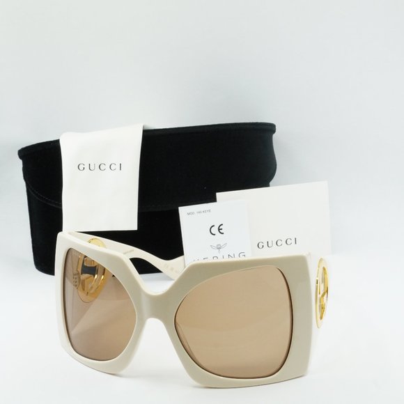FINAL PRICE NEW GUCCI GG1255S 002 IVORY LIGHT BROWN SS’23 SUNGLASSES - Picture 2 of 11
